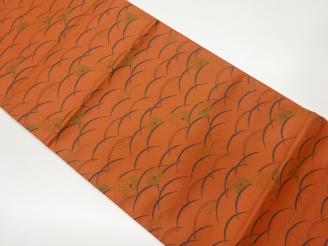 リサイクル　芝草に椿模様織出し全通袋帯